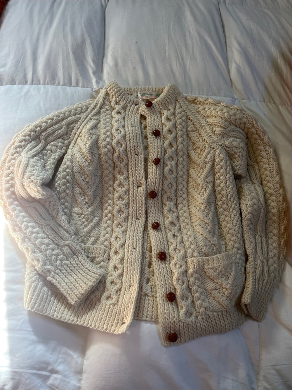 Classic Cream Cable Knit Women's Cardigan Sweater
